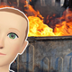Mark Zuckerberg's Horizon World's avatar stands in front of a dumpster fire.